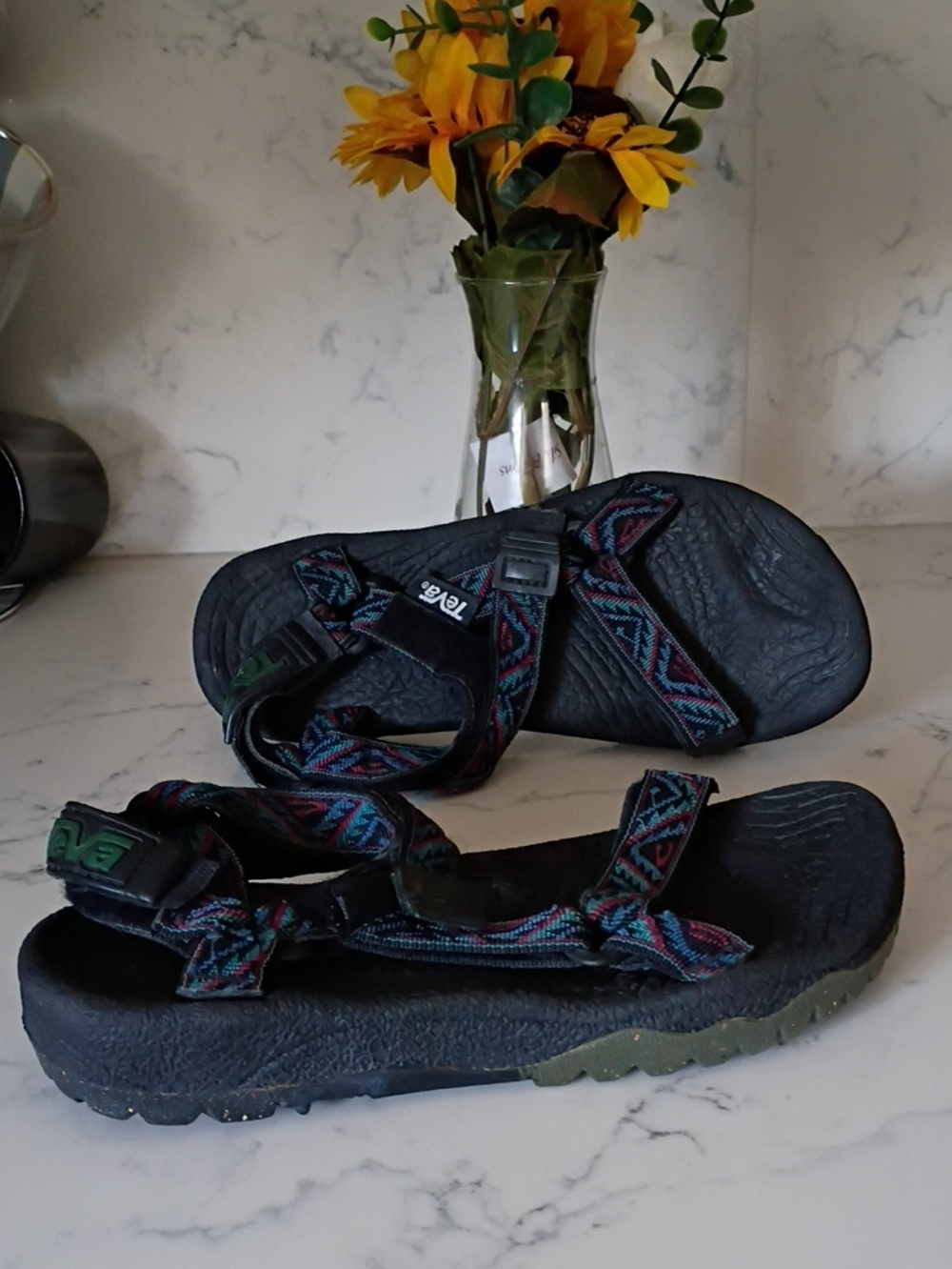 Teva Black Sandals with Multicolor Geometric Straps